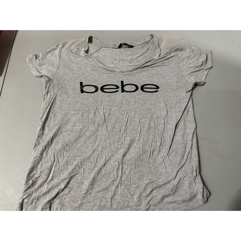 Bebe Sport Shirt Womens L Gray Logo Jersey Lightweight Casual